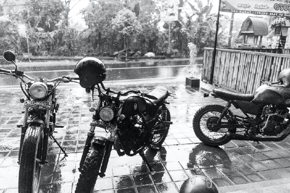 3 Motorcycles in Rain