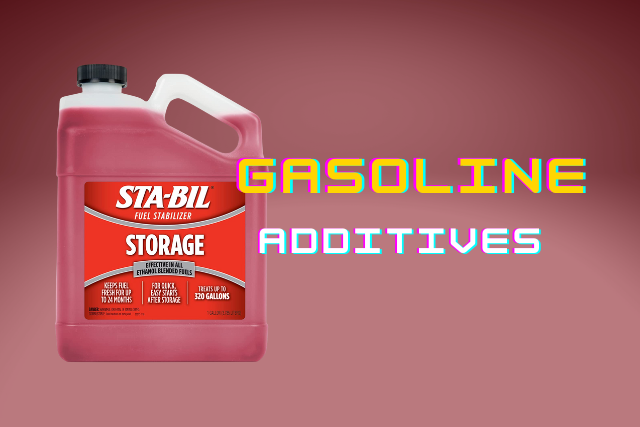 Gasoline Additives with stabilizer can in reddish background