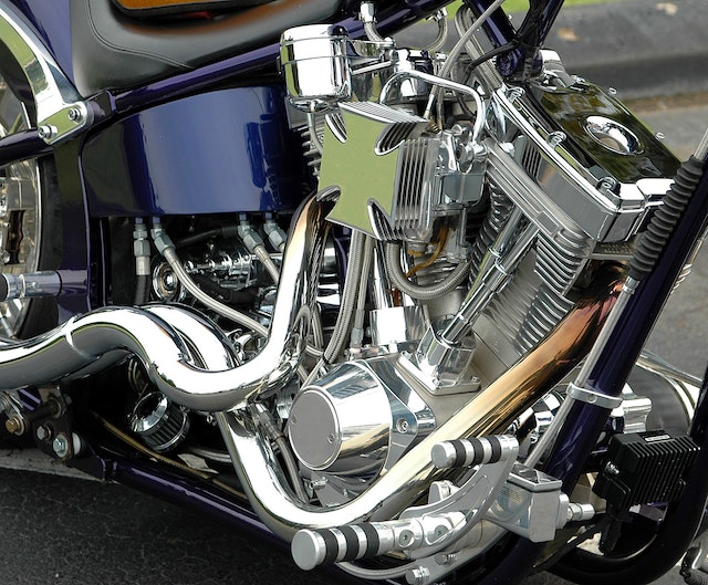 Engine of a motorcycle with exhaust