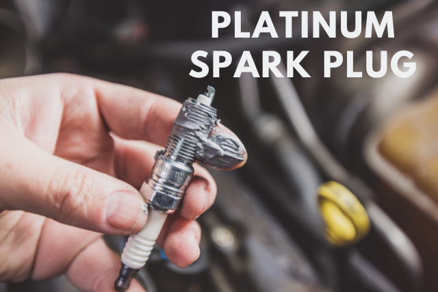 Platinum spark plug held by a guy applying grease