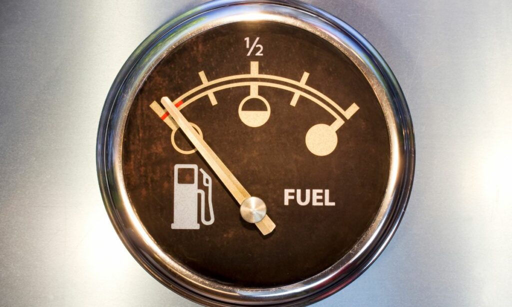 Fuel Gauge with needle pointing low fuel level