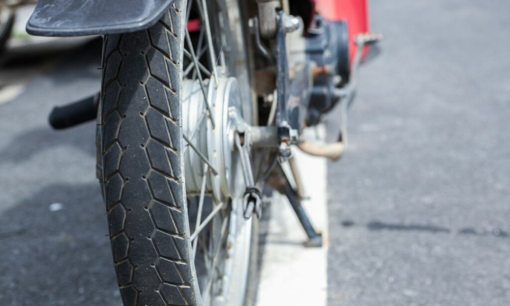Motorcycle tire on ground