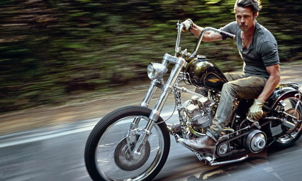 Brad Pitt riding a Chopper motorcycle