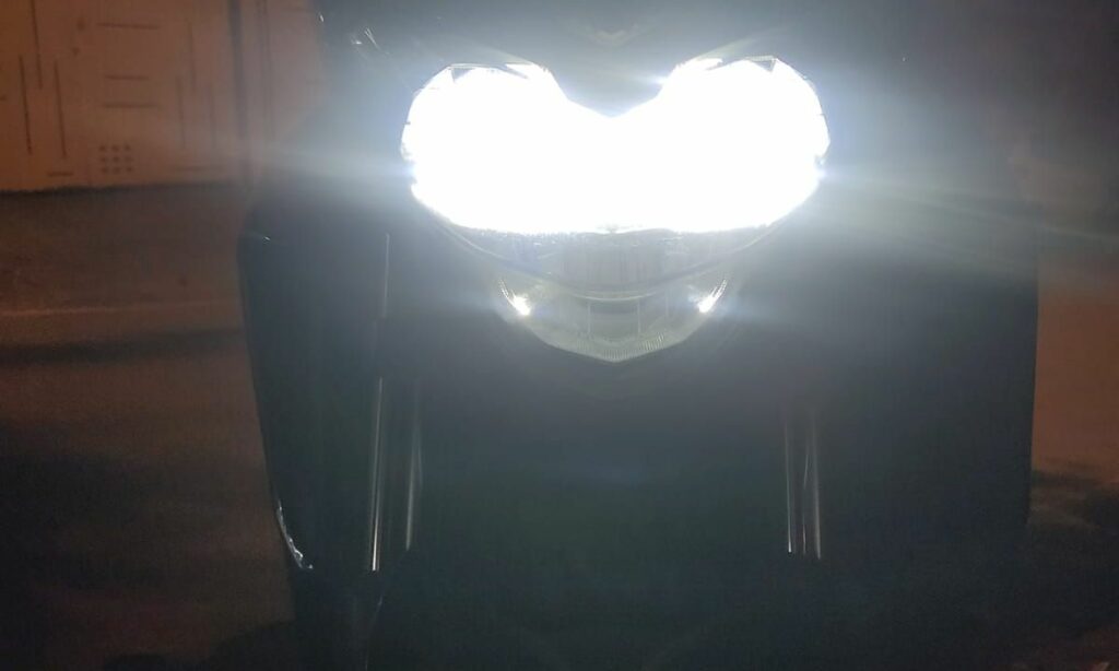Motorcycle headlight with the low beam ON