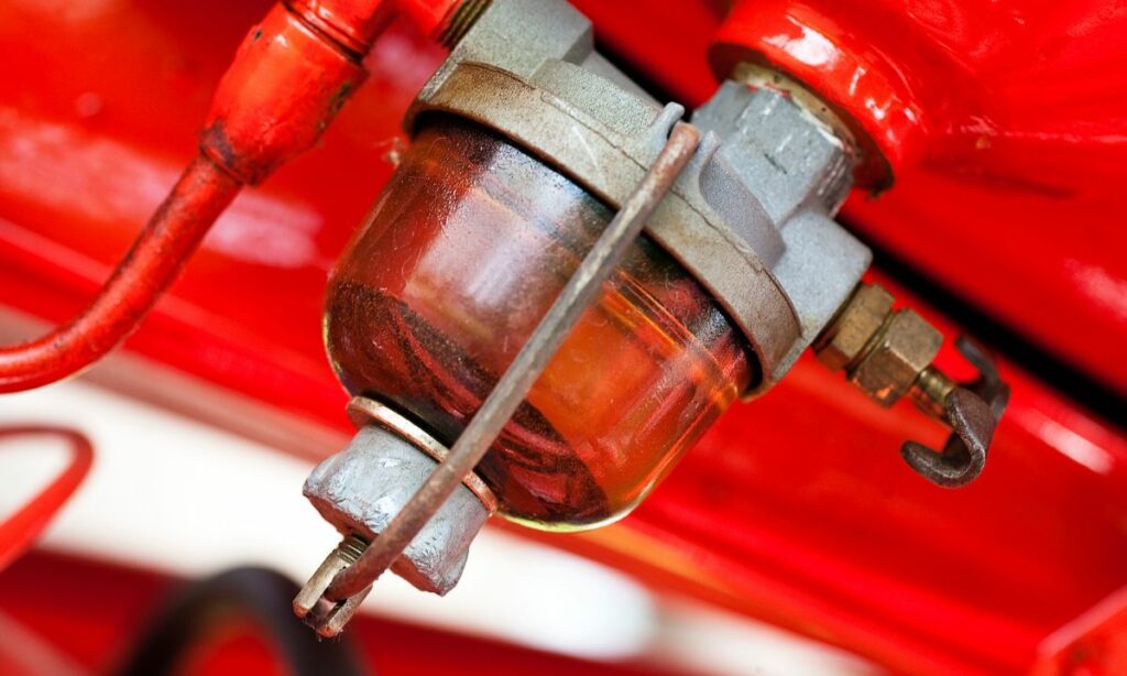 Motorcycle fuel filter in red