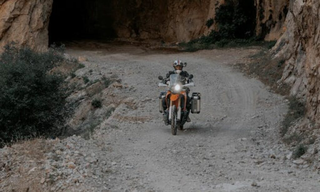 Motorcycle riding on a gravel road
