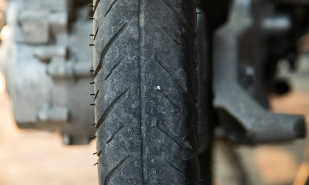 Motorcycle tire punctured on the tread
